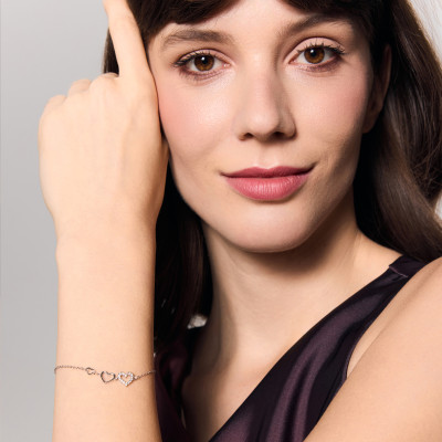 Bransoletka srebrna z cyrkoniami - serca - Unique 