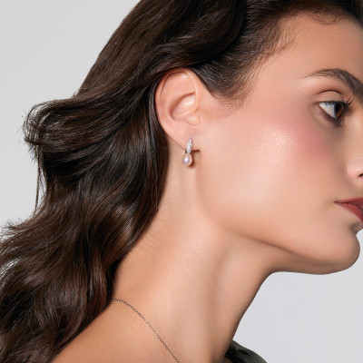 Kolczyki srebrne z perłami i cyrkoniami - Pearls of Sky