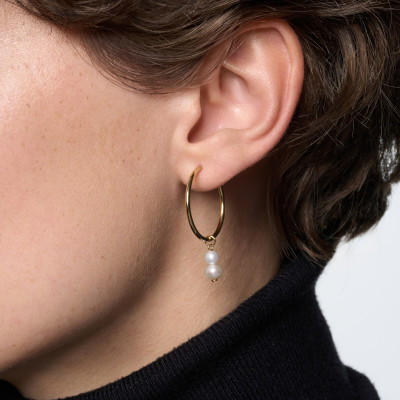 Kolczyki złote z perłami - koła - Pearls