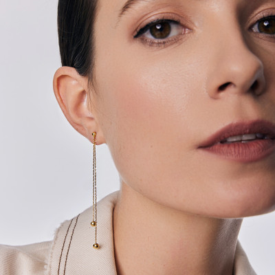 Kolczyki wiszące srebrne pozłacane - kulki - Simple