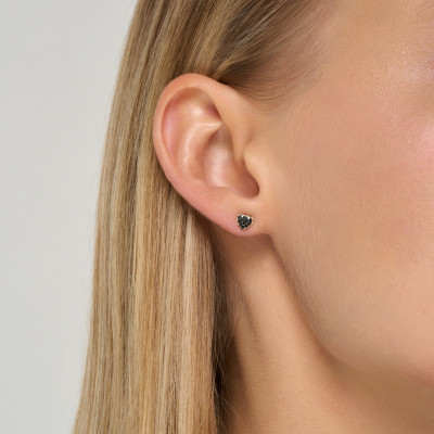 Kolczyki złote z czarnymi diamentami - serca