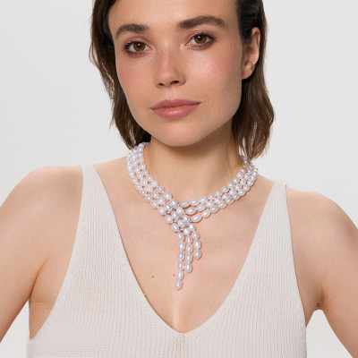 Naszyjnik srebrny z perłami i cyrkoniami - Pearls