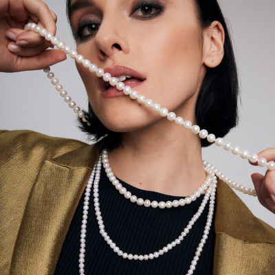 Naszyjnik kaskadowy z pereł z cyrkoniami - Pearls