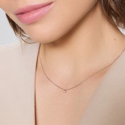 Naszyjnik z białego złota z diamentem - 0,05 ct - Valentine