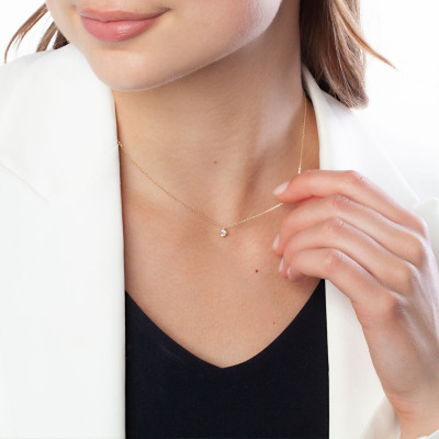 Naszyjnik złoty z diamentem - 0,14 ct - Valentine