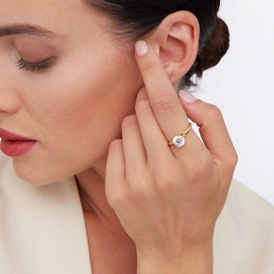 Pierścionek złoty z diamentem YES Hearts & Arrows - 0,33 ct - Éternel