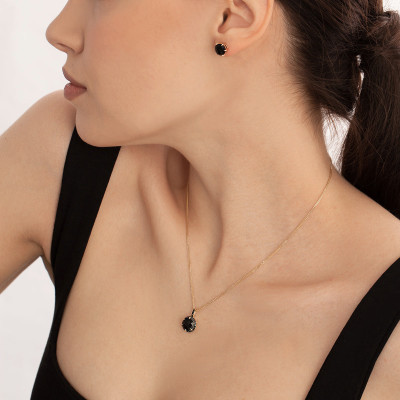 Zawieszka złota z onyksem i czarnymi diamentami - Midnight