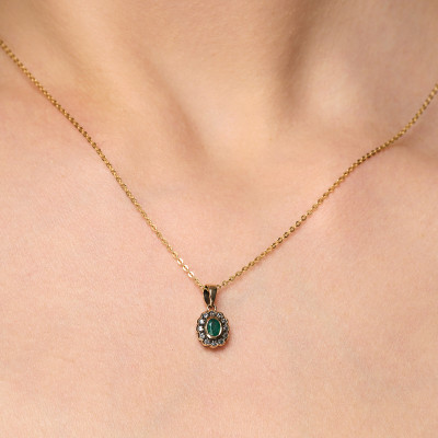 Zawieszka złota ze szmaragdem i szafirami - Kolekcja Wiktoriańska