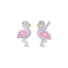 Kolczyki srebrne pokryte kolorową emalią z cyrkoniami - flamingi - Mini