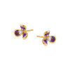 Kolczyki srebrne pozłacane pokryte fioletową emalią z cyrkoniami - kwiaty - Flora