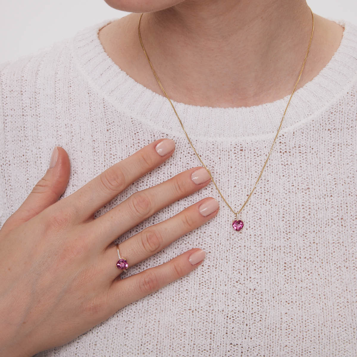 (No 0624-1) PASTEL CHARM 18インチ ピンク Pierścionek złoty z różowym topazem i diamentami - serce