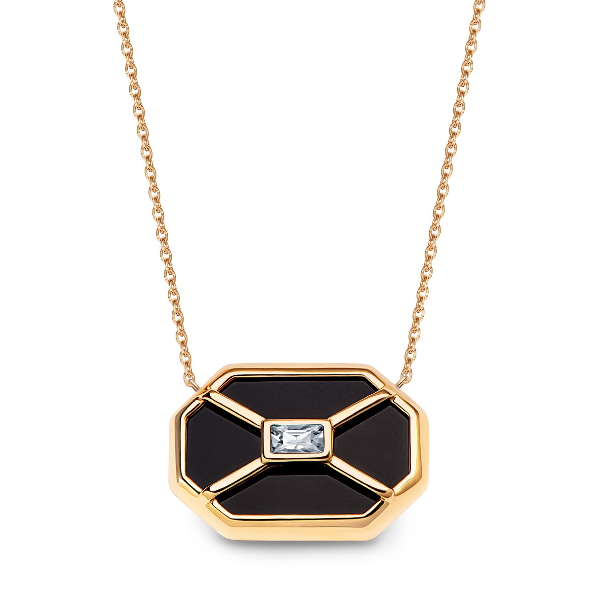 Naszyjnik złoty z onyksem i cyrkoniami Art Deco (CG15027 32399)