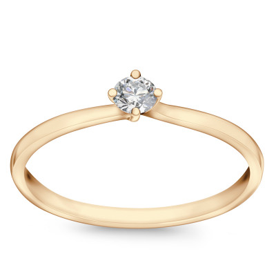 Pierścionek złoty z diamentem YES Hearts & Arrows - 0,10 ct - Valentine