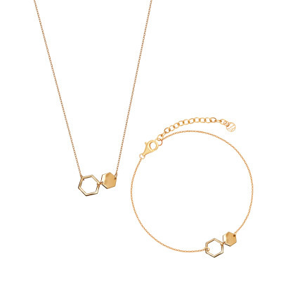 Komplet biżuterii srebrnej pozłacanej - plastry miodu