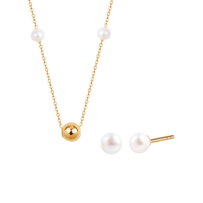 Komplet biżuterii złotej z perłami