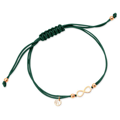 bransoletka-srebrna-pozłacana-na-zielonym-sznurku-nieskończoność-hippie-1