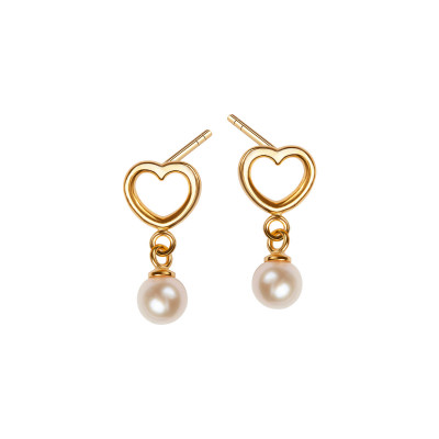 Kolczyki srebrne pozłacane z perłami - serce - Pearls 