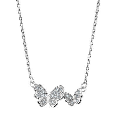 Naszyjnik srebrny z cyrkoniami - motyle - Unique 