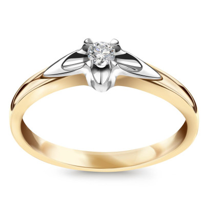 Pierścionek z dwukolorowego złota z diamentem - 0,08 ct - Amore