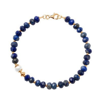 Bransoletka srebrna pozłacana z lapisem lazuli i perłą - Palette