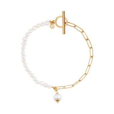 Bransoletka srebrna pozłacana z perłami - Pearls