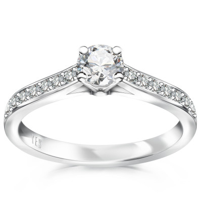 Pierścionek z białego złota z diamentami YES Hearts & Arrows - 0,49 ct - Éternel