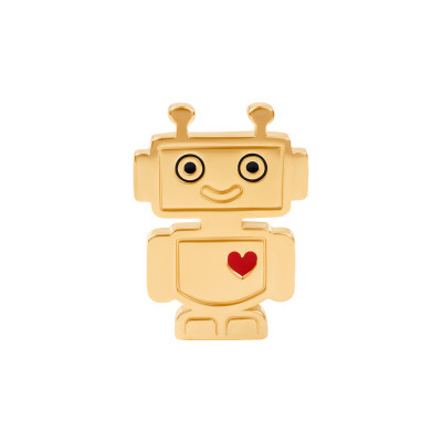 Pin z mosiądzu pozłacanego z czerwoną emalią - robot - YES x Kosmos dla Dziewczynek
