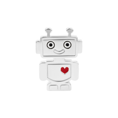 Pin z mosiądzu z czerwoną emalią - robot - YES x Kosmos dla Dziewczynek