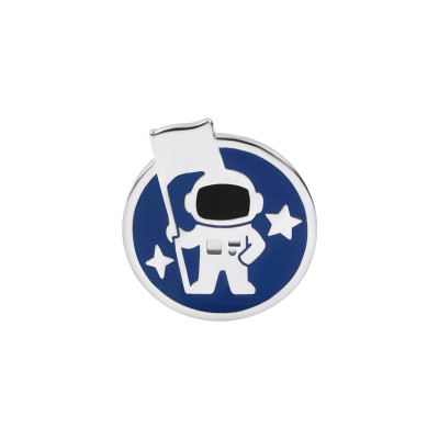 Pin z mosiądzu z granatową i czarną emalią - astronauta - YES x Kosmos dla Dziewczynek