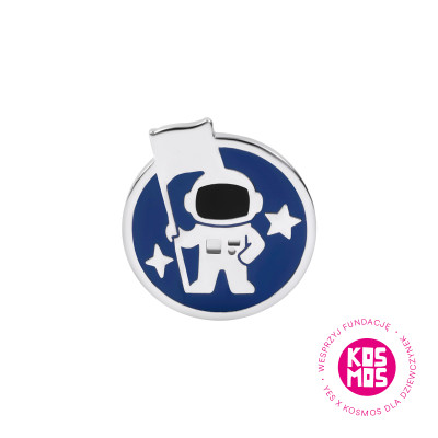 Pin z mosiądzu z granatową i czarną emalią - astronauta - YES x Kosmos dla Dziewczynek