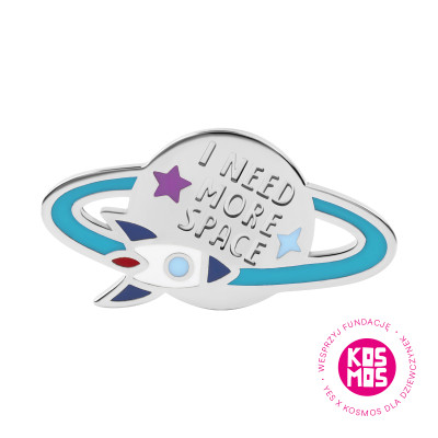 Pin z mosiądzu z kolorową emalią - I need more space - YES x Kosmos dla Dziewczynek