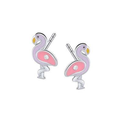Kolczyki srebrne pokryte emalią z cyrkoniami - flamingi - Mini