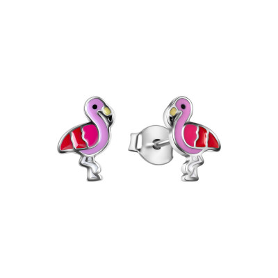 Kolczyki srebrne pokryte kolorową emalią - flamingi - Mini