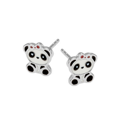 Kolczyki srebrne pokryte kolorową emalią - pandy - Mini