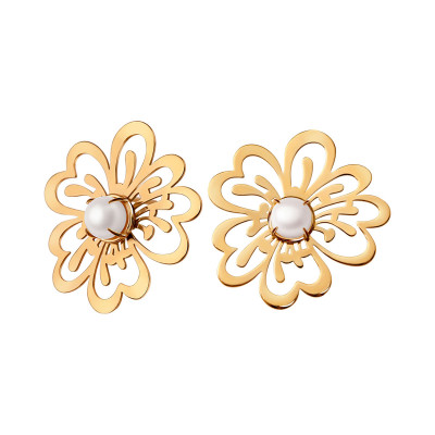 Kolczyki srebrne pozłacane z perłami - kwiaty - Blossom 