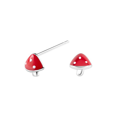 Kolczyki srebrne z czerwoną emalią - grzyby - Mini