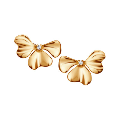 Kolczyki złote z cyrkoniami - kwiaty - Femini