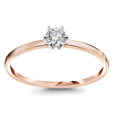 Pierścionek z różowego złota z diamentem - Lotos