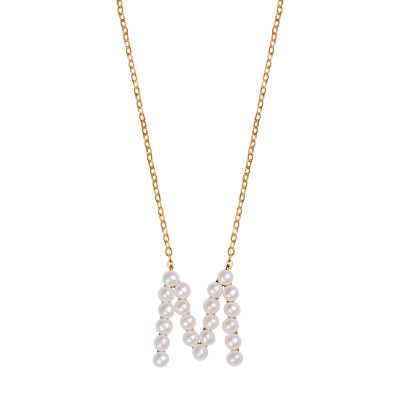 Naszyjnik srebrny pozłacany z perłami - litera M - Pearls