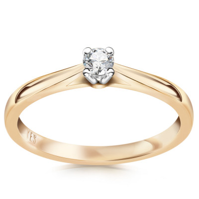 Pierścionek złoty z diamentem YES Hearts & Arrows - 0,10 ct - Éternel