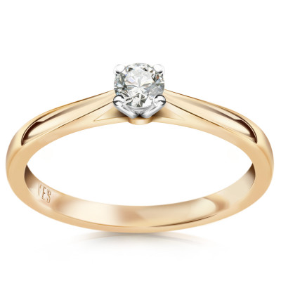 Pierścionek złoty z diamentem YES Hearts & Arrows - 0,14 ct - Éternel