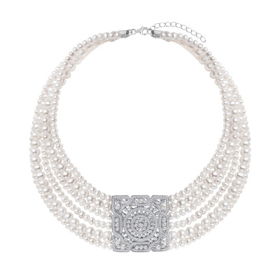 Naszyjnik srebrny z perłami i cyrkoniami - Pearls