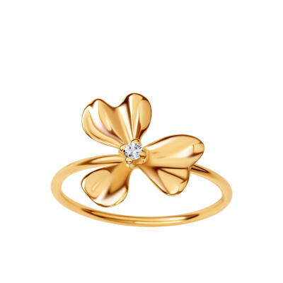 Pierścionek złoty z cyrkoniami - kwiaty - Femini
