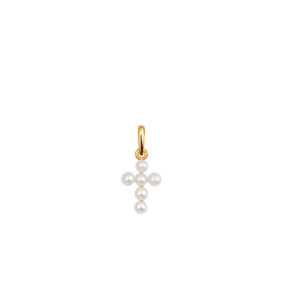 Zawieszka złota z perłami - krzyżyk - Pearls 