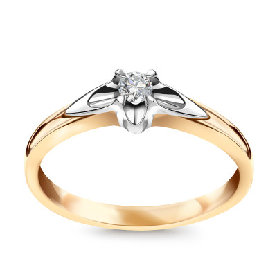 Pierścionek z dwukolorowego złota z diamentem YES Hearts & Arrows - 0,10 ct - Amore
