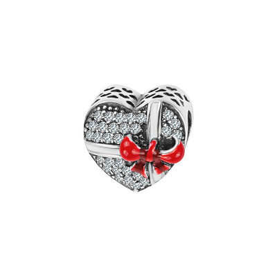 Beads srebrny z cyrkoniami i emalią - serce - Dots