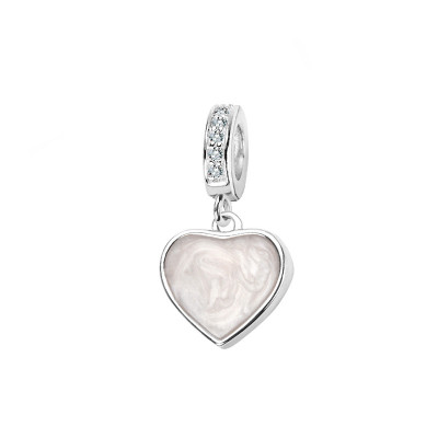 Beads srebrny z masą perłową i cyrkoniami - serce - Dots