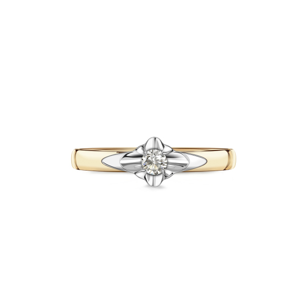 Pierścionek z dwukolorowego złota z diamentem - 0,08 ct -  Amore