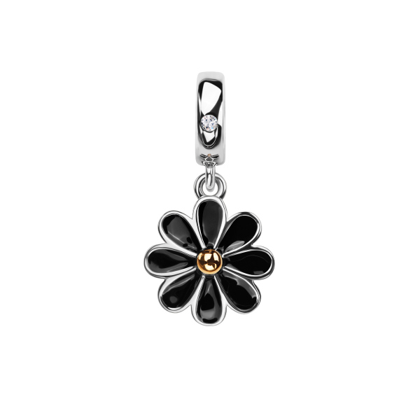 Beads srebrny pokryty emalią - kwiat - Dots 