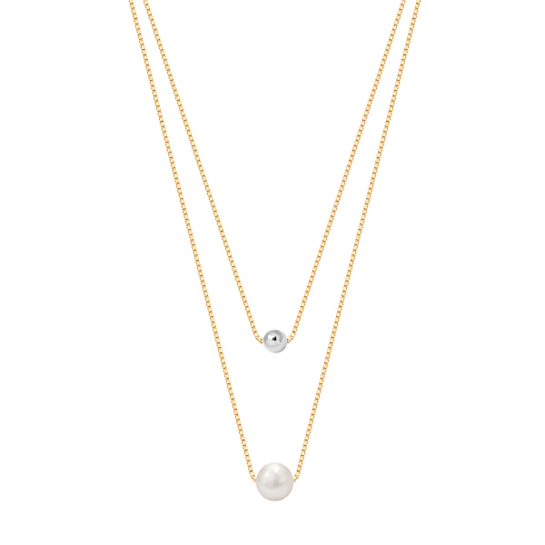 Naszyjnik srebrny pozłacany kaskadowy z perłą - Pearls 